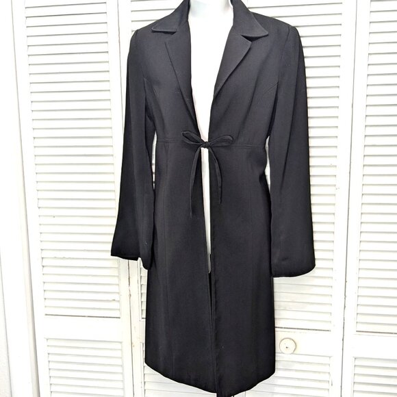 Hennes Jackets & Blazers - VTG 90s Hennes H&M Womens Long Blazer Jacket Black Sz Med Princess Cut A-Line